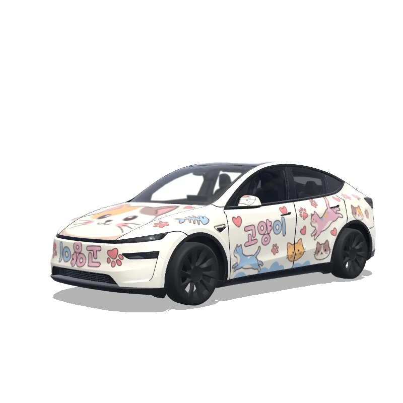 Tesla Model Y (2025+) with a 고양이 wrap, 3D preview
